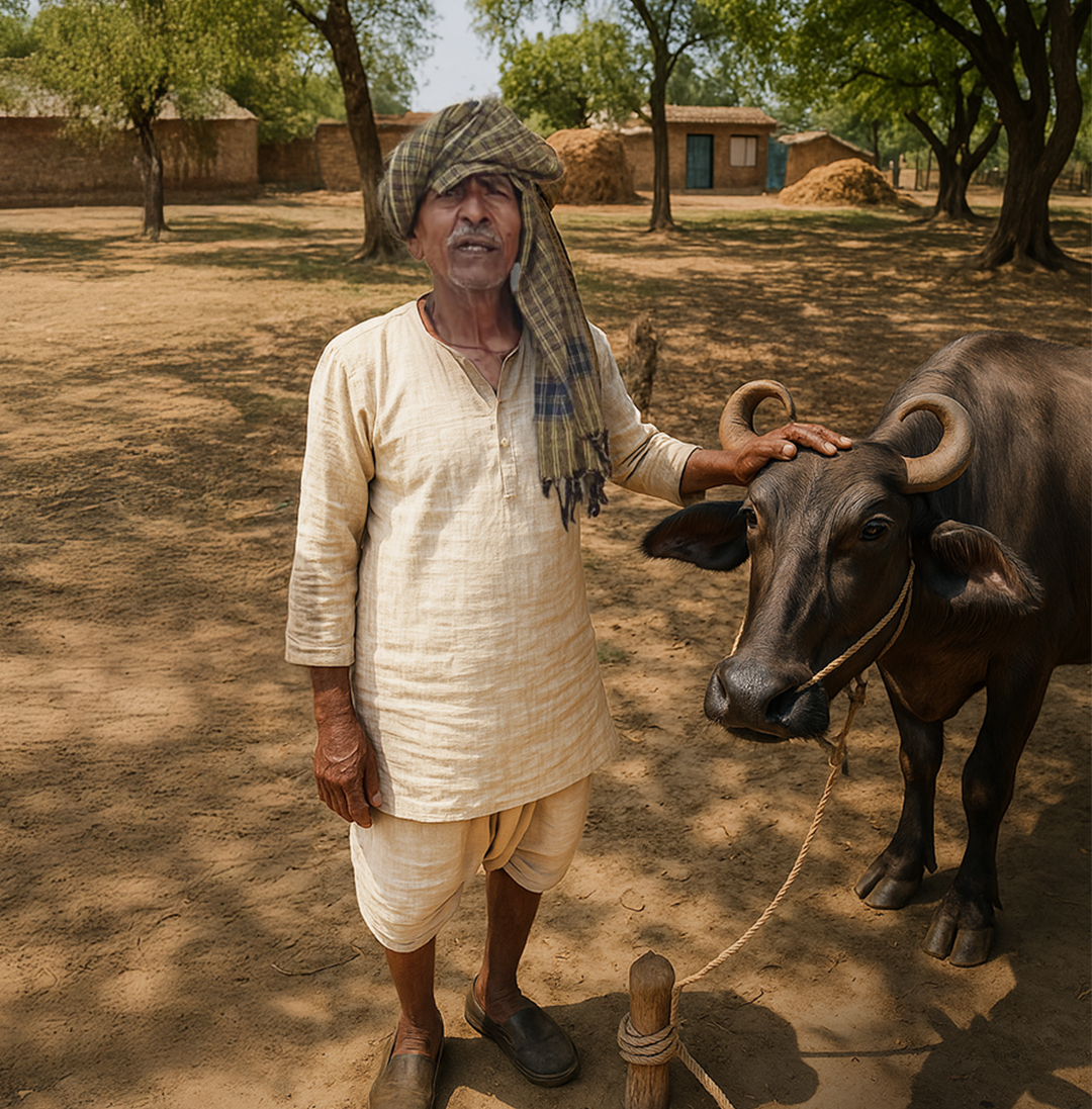 Shows Baburamji who was a big beneficiary of good cattle nutrition under Doodh Darpan study