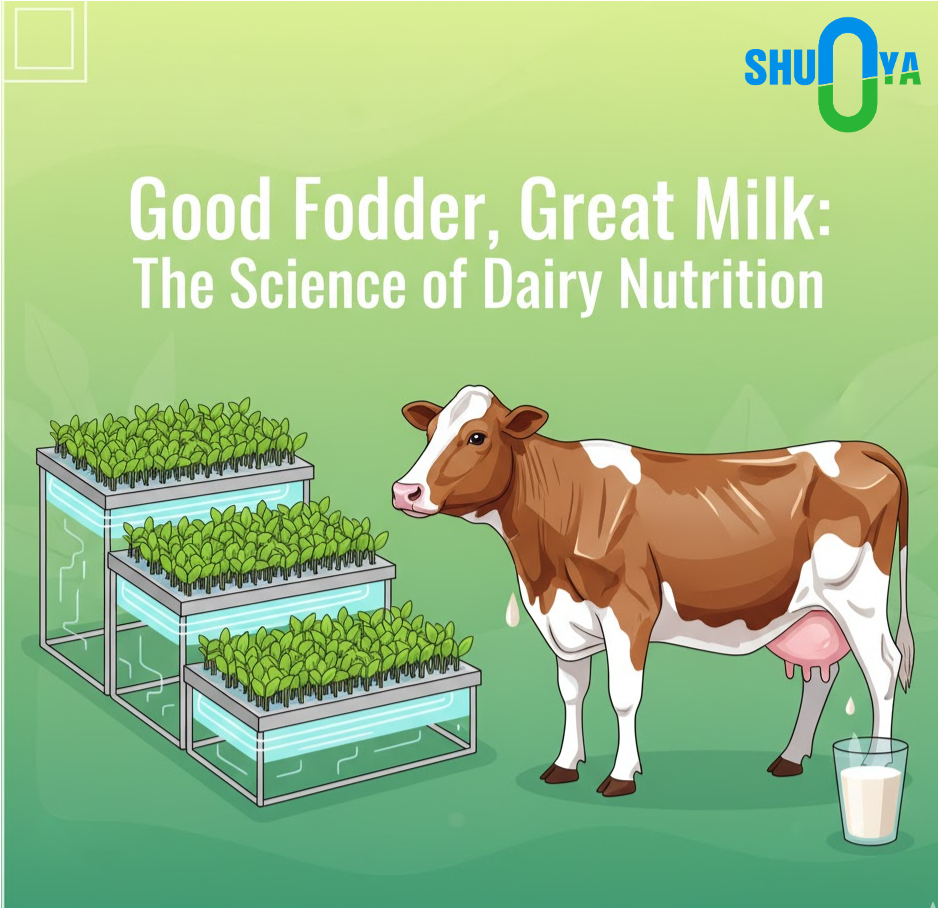 image shows the science of hydroponics used to create goof fodder that is the biggest contributor in good milk