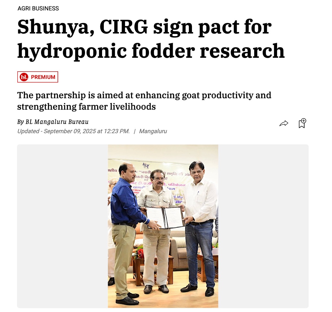Shunya Agritech signs MOU with CIRG for fodder research on goats