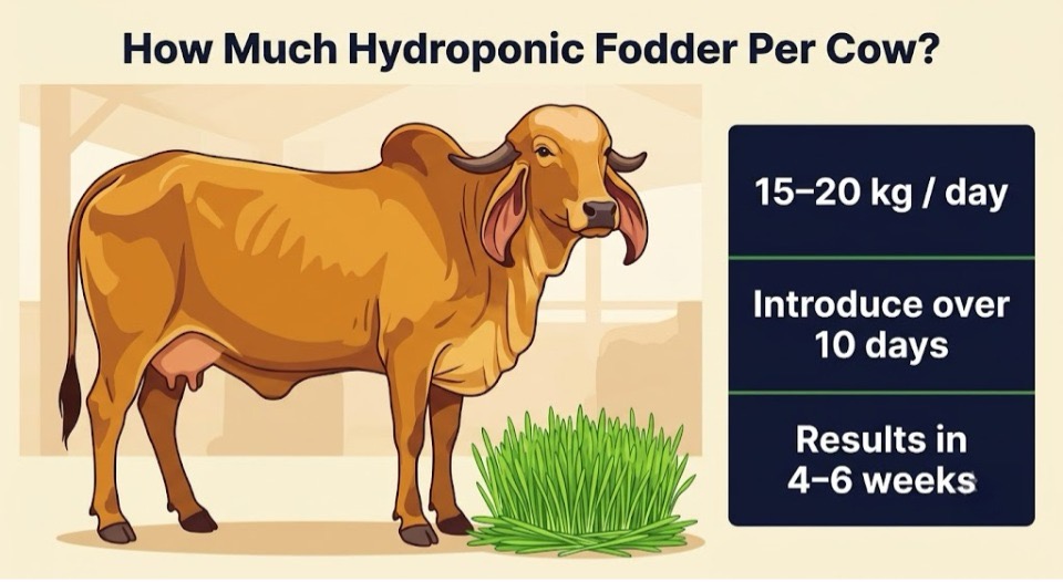 How Much Hydroponic Fodder Per Cow Per Day? A Farmer’s Feeding Guide | Shunya